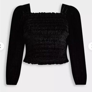 TORRID GOTH BOHO WEDDING BLOUSON LONG SLEEVE VELVET BLACK CROP TOP 2 2X 18 20